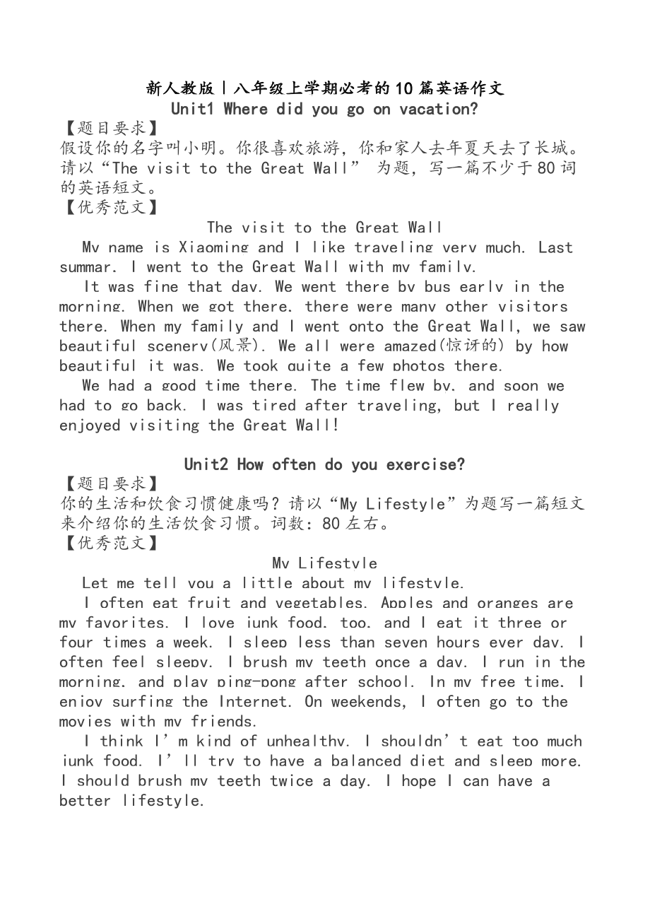 初二英语作文范文15篇30字_初二英语作文范文15篇