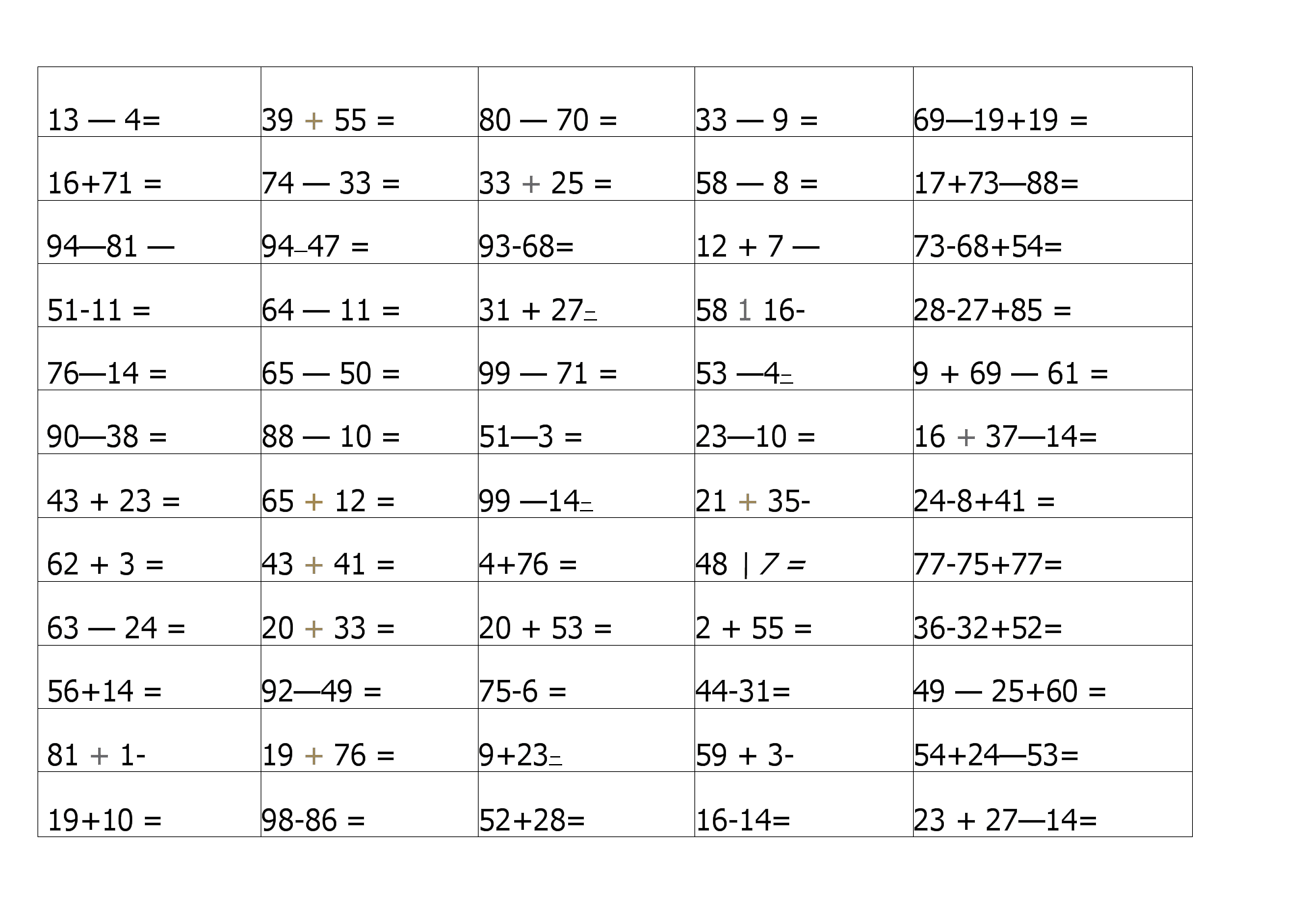 小学一年级数学100以内加减法(小学一年级数学100以内加减法方法)