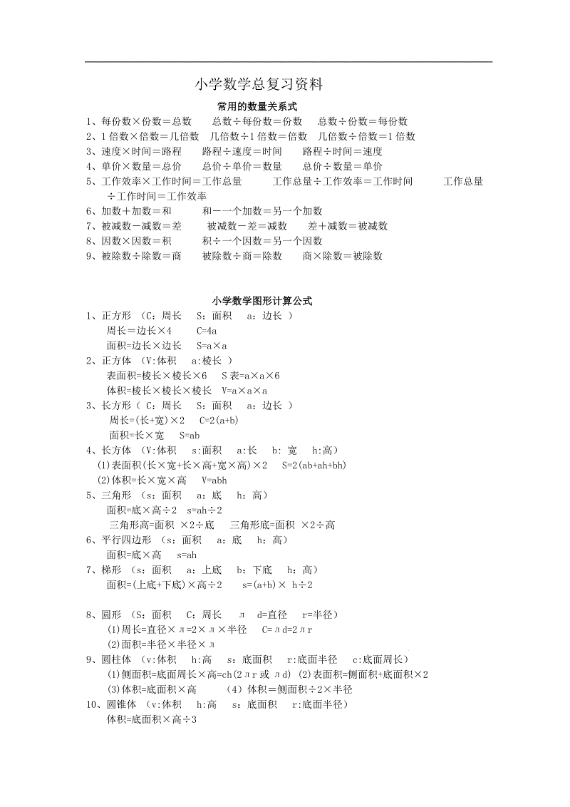 小学到高中所有的数学公式(小学至高中数学公式大全)