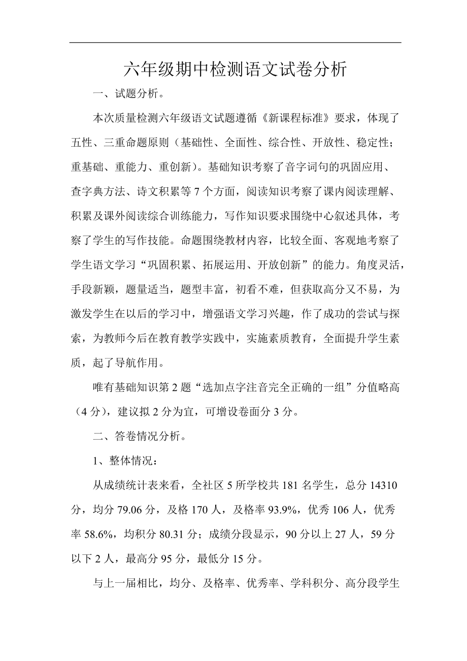 小学语文试卷分析反馈表试卷优点_小学语文试卷分析反馈表试卷优点和缺点