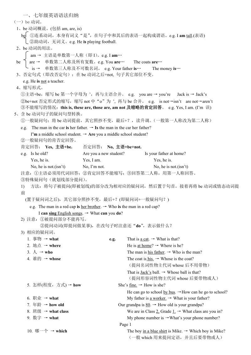 关于初中七年级英语语法基础知识大全的信息