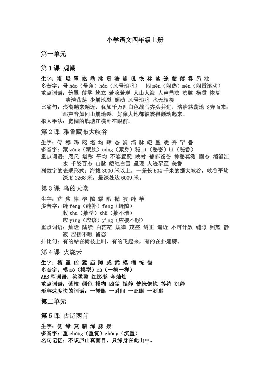 四年级语文知识点归纳总结_四年级语文知识点归纳总结下册