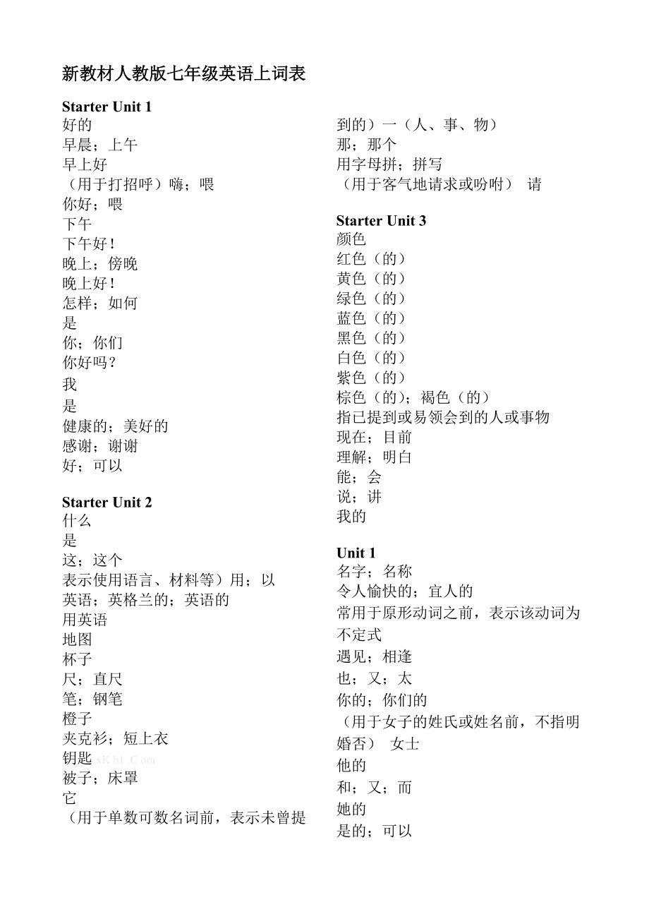 初一英语上册课本单词_河北初一英语上册课本单词