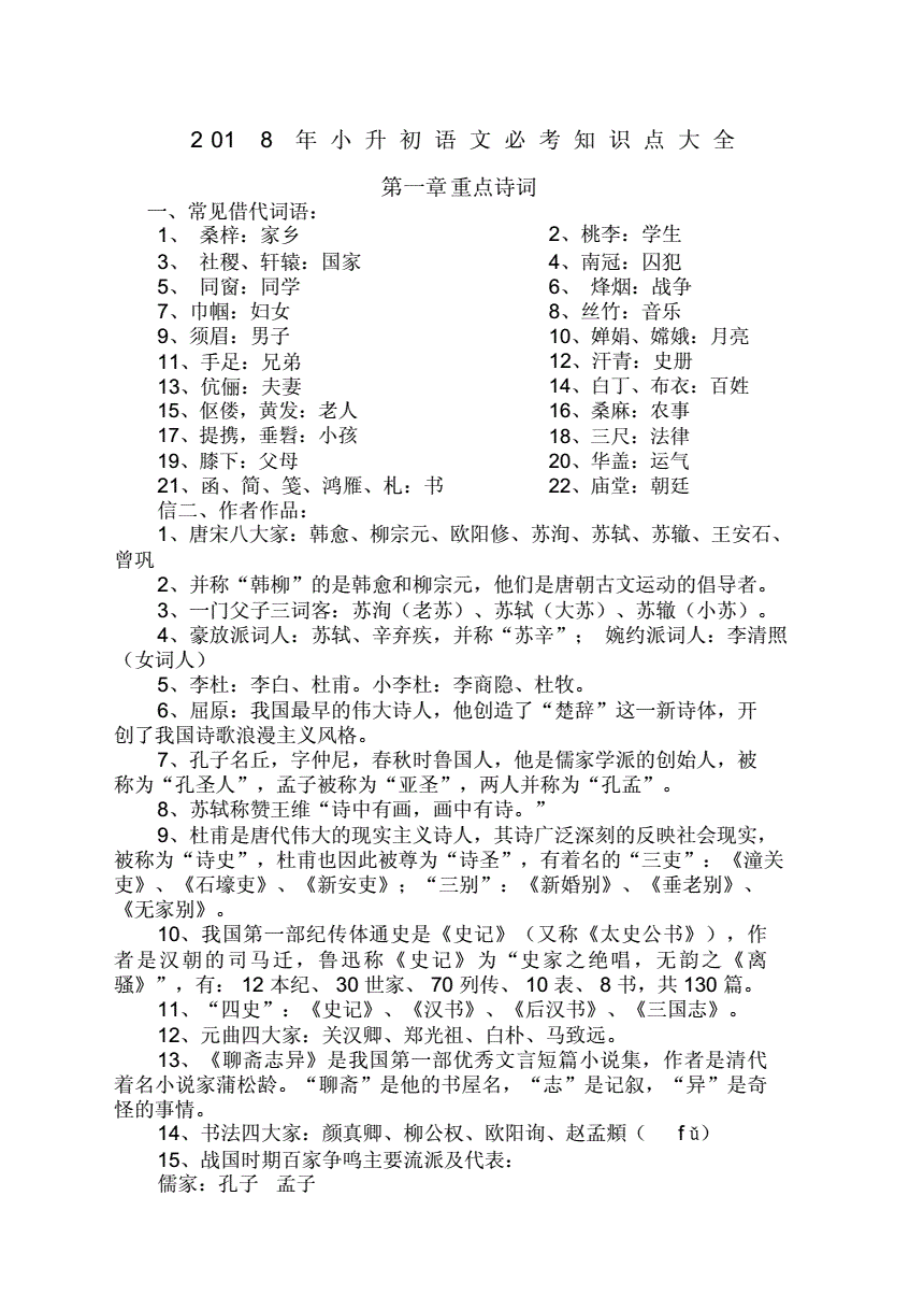 小学语文所有必考知识点汇总(小学语文必考知识点)