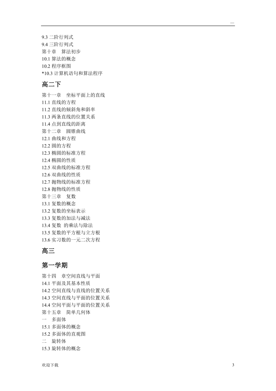 高一高二高三数学目录_高中数学知识点目录