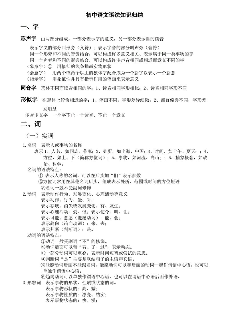 初中语文知识点总结归纳完整版TXT版本(初中语文知识点总结归纳(完整版))