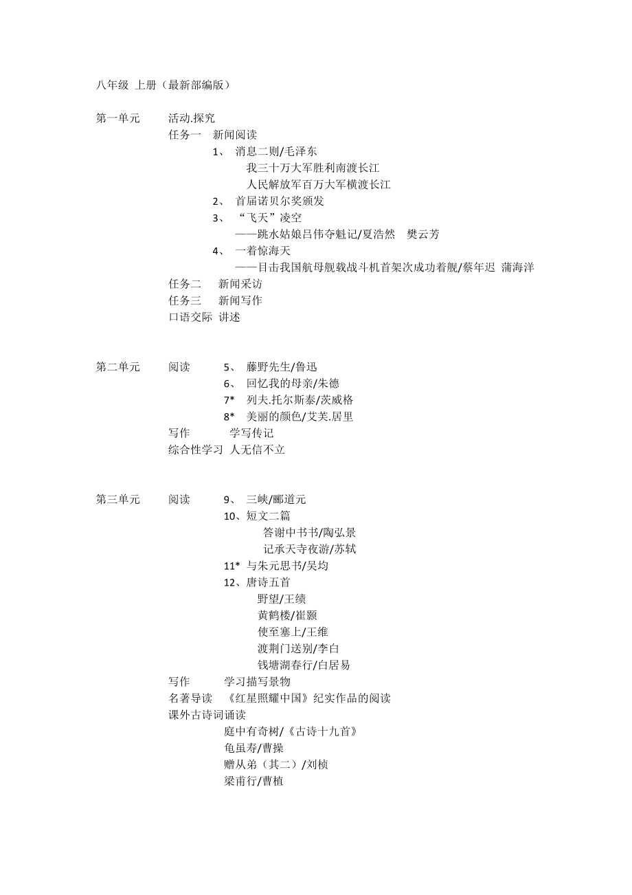 统编版高中语文教材目录2020_统编版高中语文教材目录