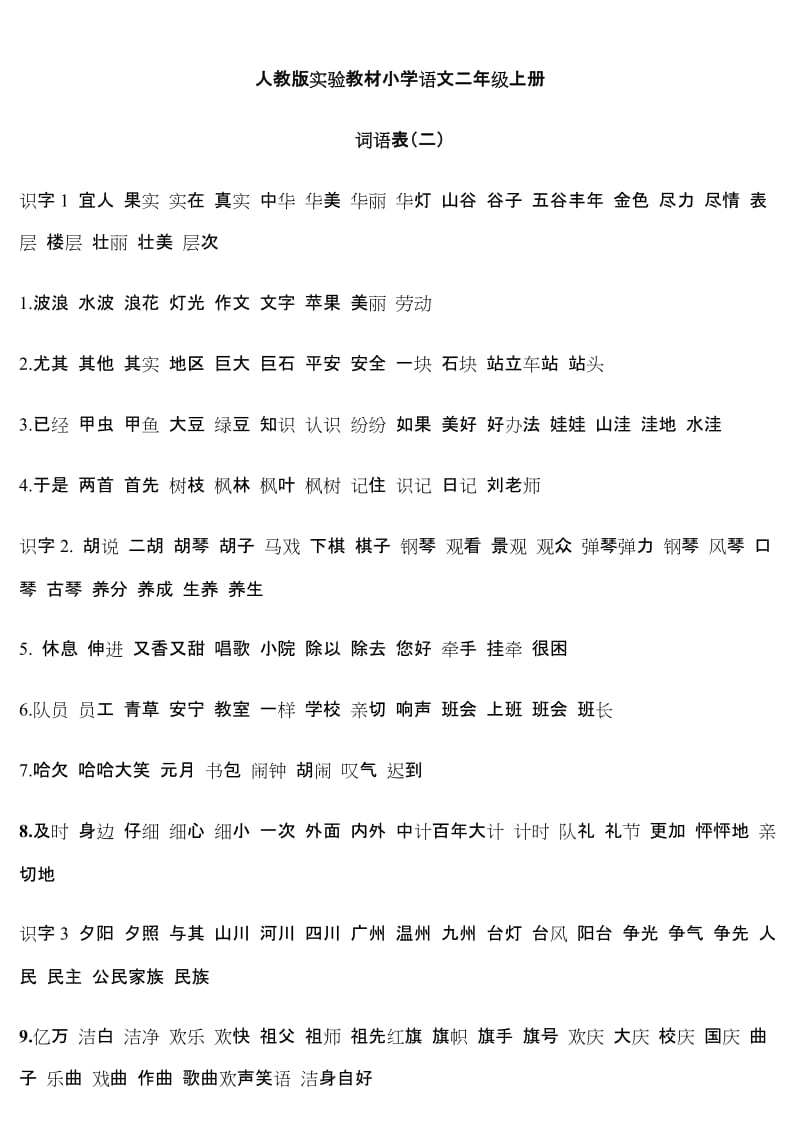 小学语文二年级下册词语_小学语文二年级下册词语表识字一到课文25加拼音