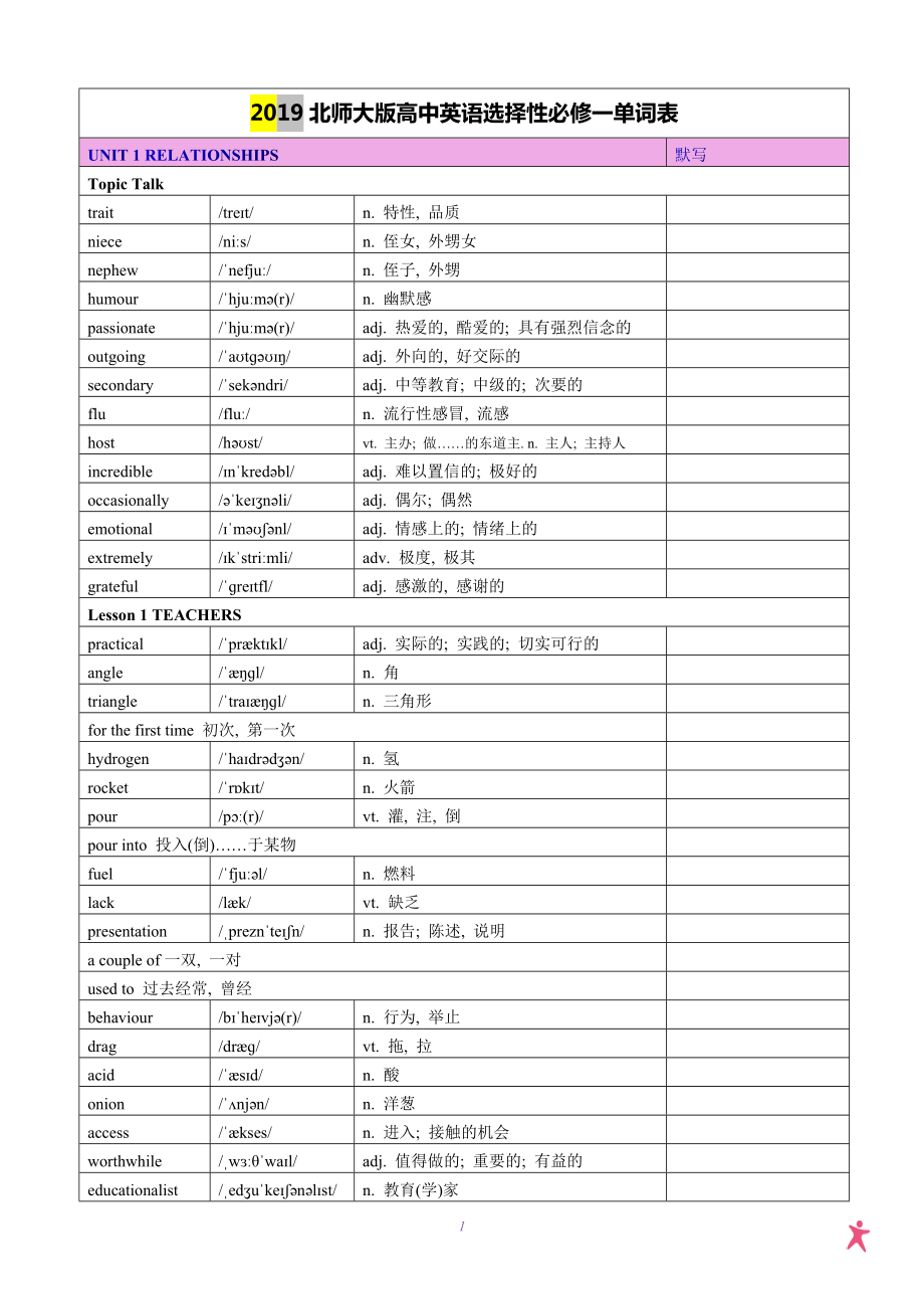 高一英语必修一完整单词表朗读(2021版高一英语必修一单词朗读)