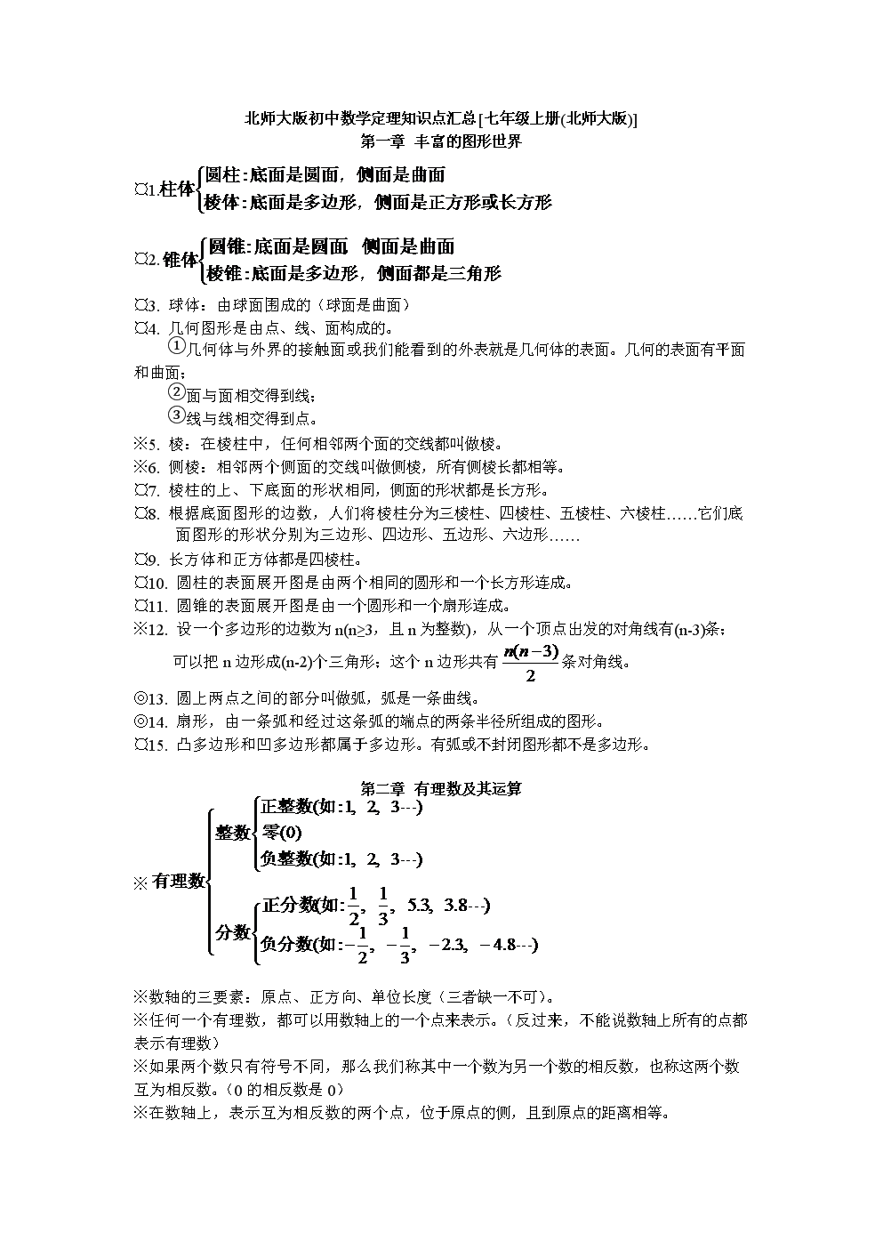 初中数学知识_初中数学知识点总结初一上册