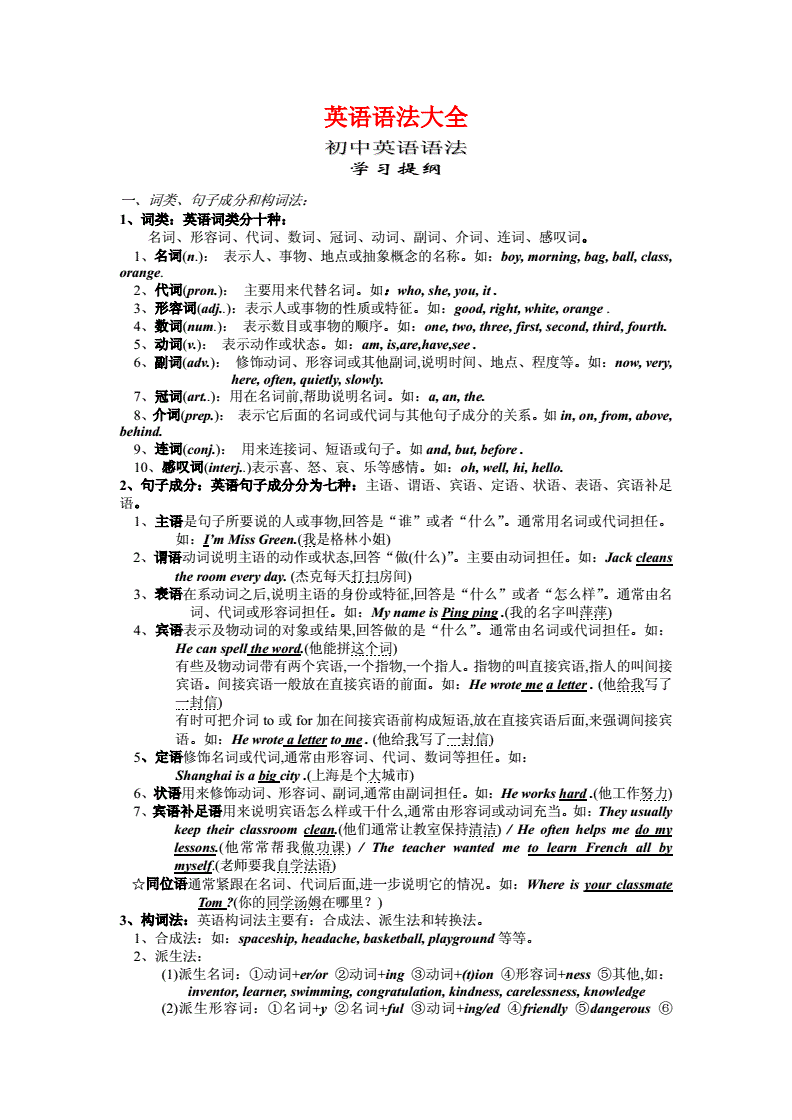 初中英语重点语法总结(初中英语语法重点知识汇总)