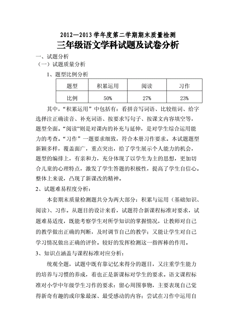 小学语文试卷分析和总结(小学语文试卷分析心得)