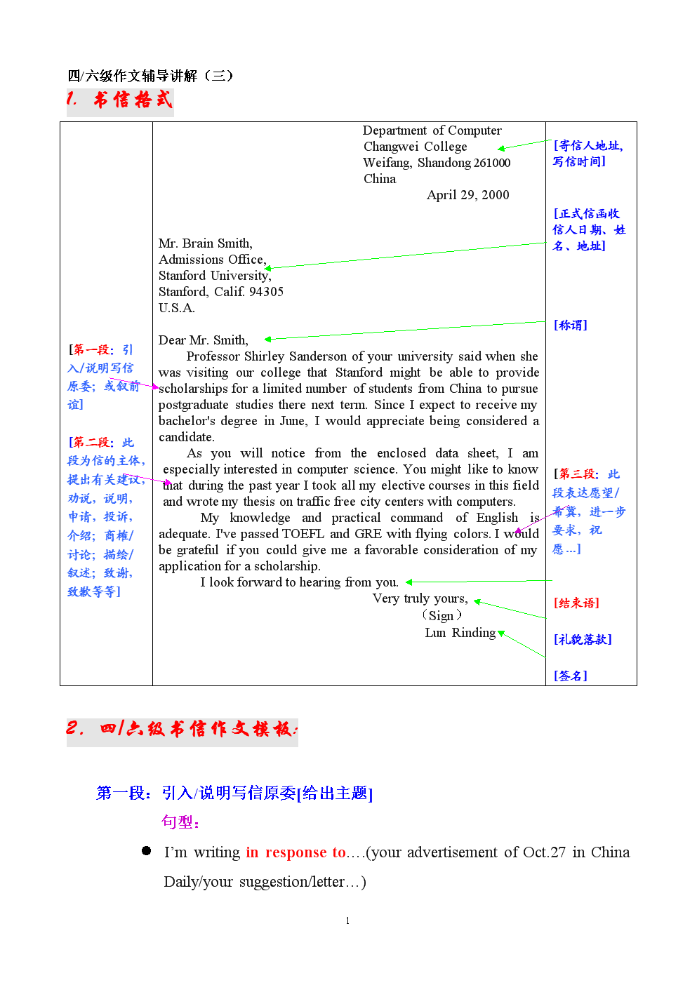 书信英语作文模板万能句型_书信英语作文模板万能句型带翻译