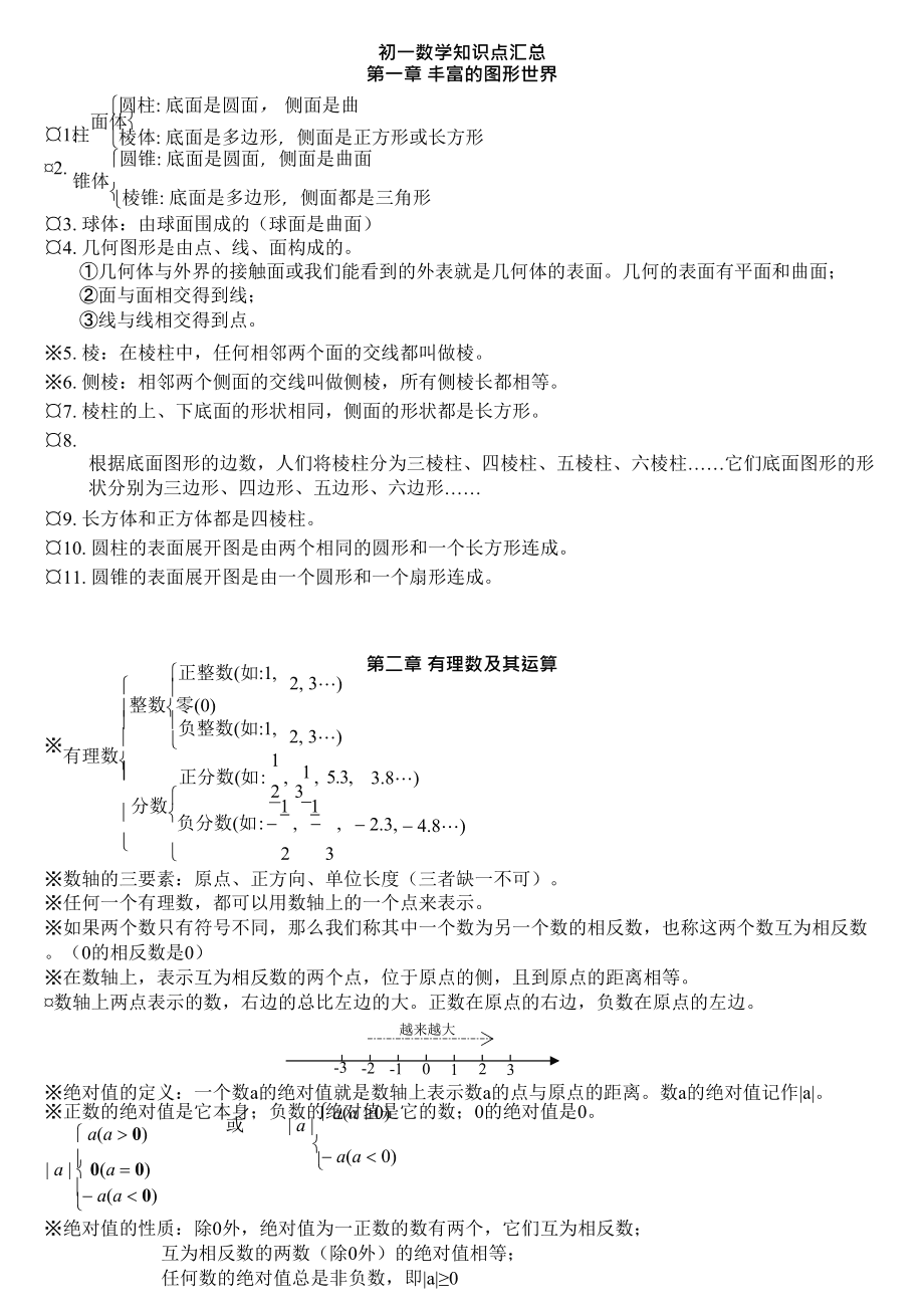 初一数学上册知识点(初中初一数学上册知识点)