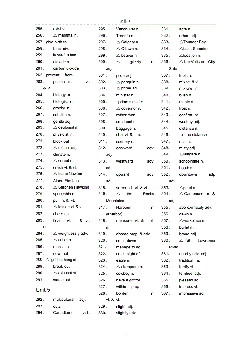 高中英语单词表必修三人教版_高中英语单词表必修三