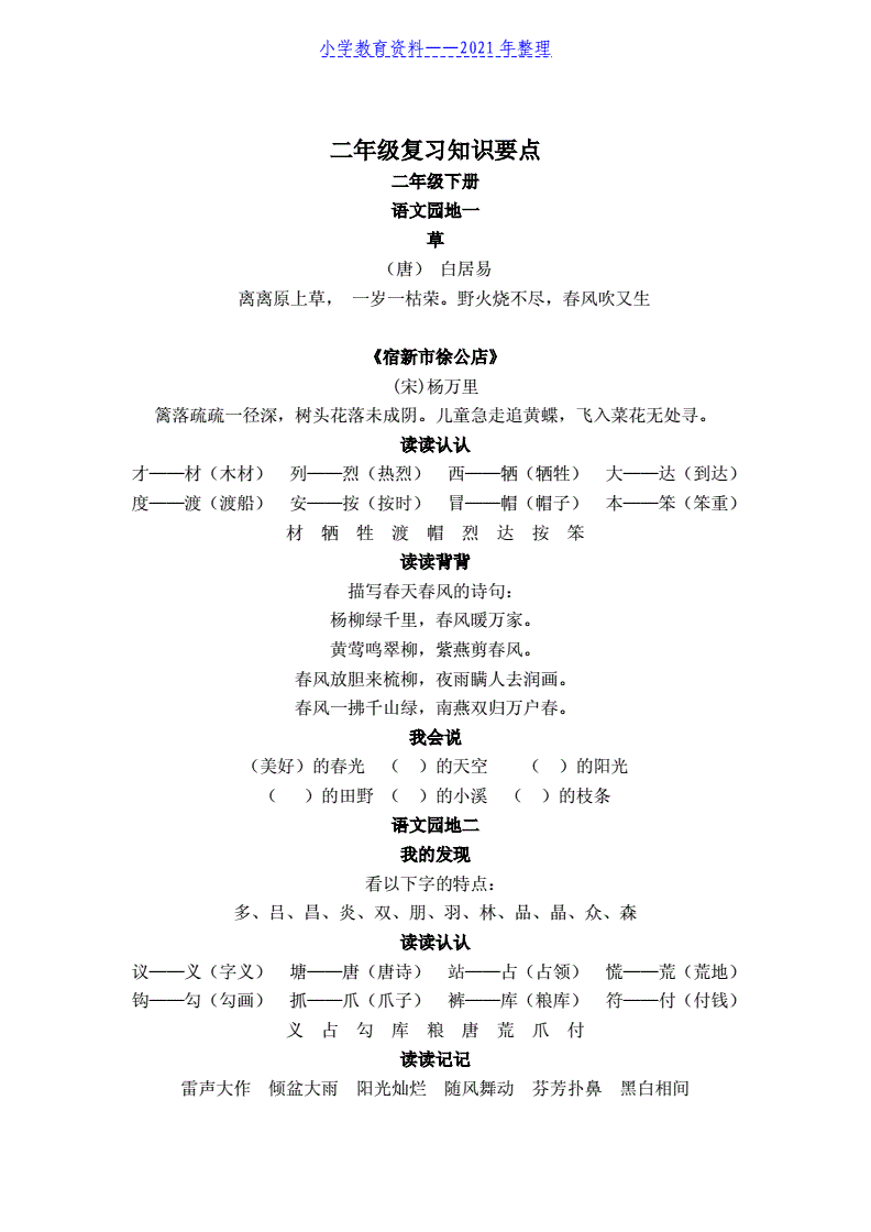 小学人教版语文知识点总结汇总(小学人教版语文知识点总结汇总图)