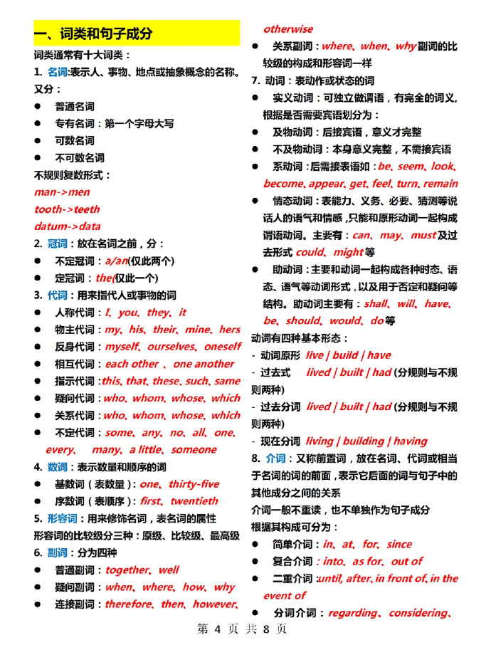 初中英语语法基础知识大全笔记电子版(初中英语语法基础知识大全笔记)