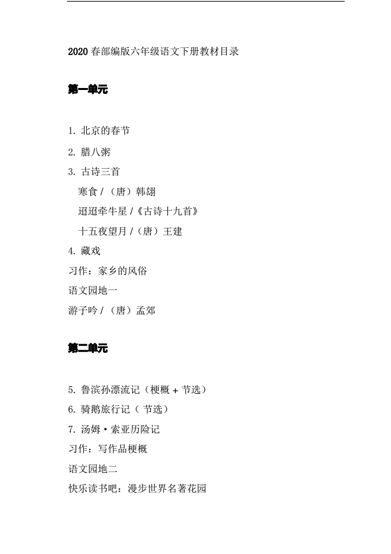 1999初中语文课本目录(92年初中语文课文目录)