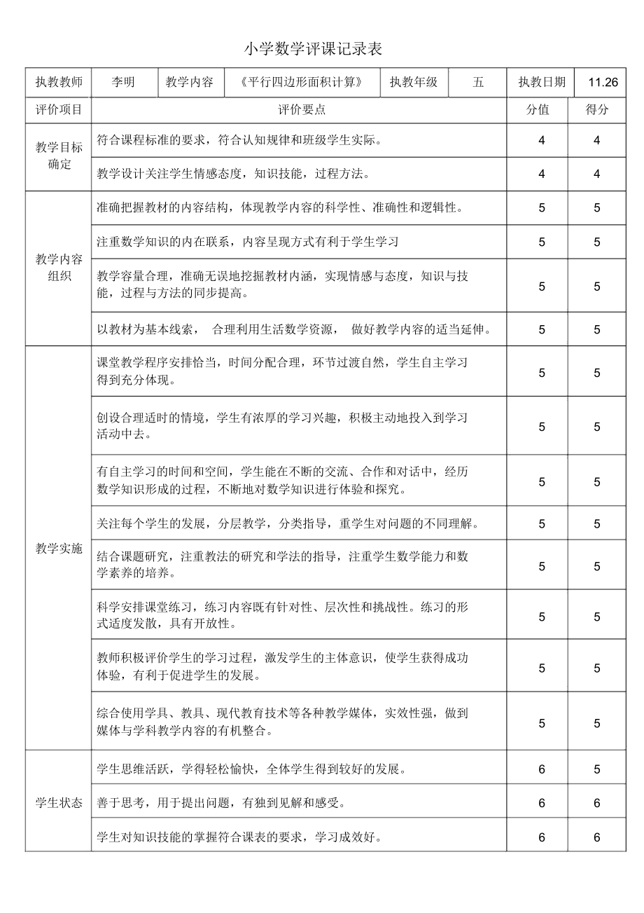 小学数学评课经典评语(小学数学评课经典评语缺点)