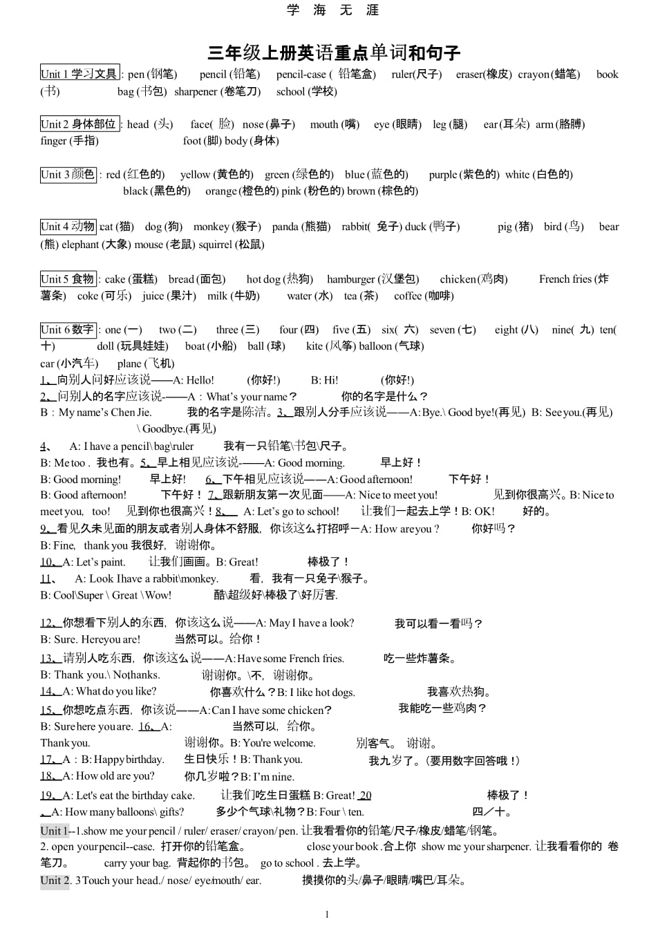 小学英语知识点_小学英语知识点汇总人教版