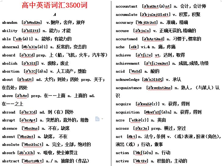 高中英语词汇大全3500音频(高中英语词汇大全3500mp3)