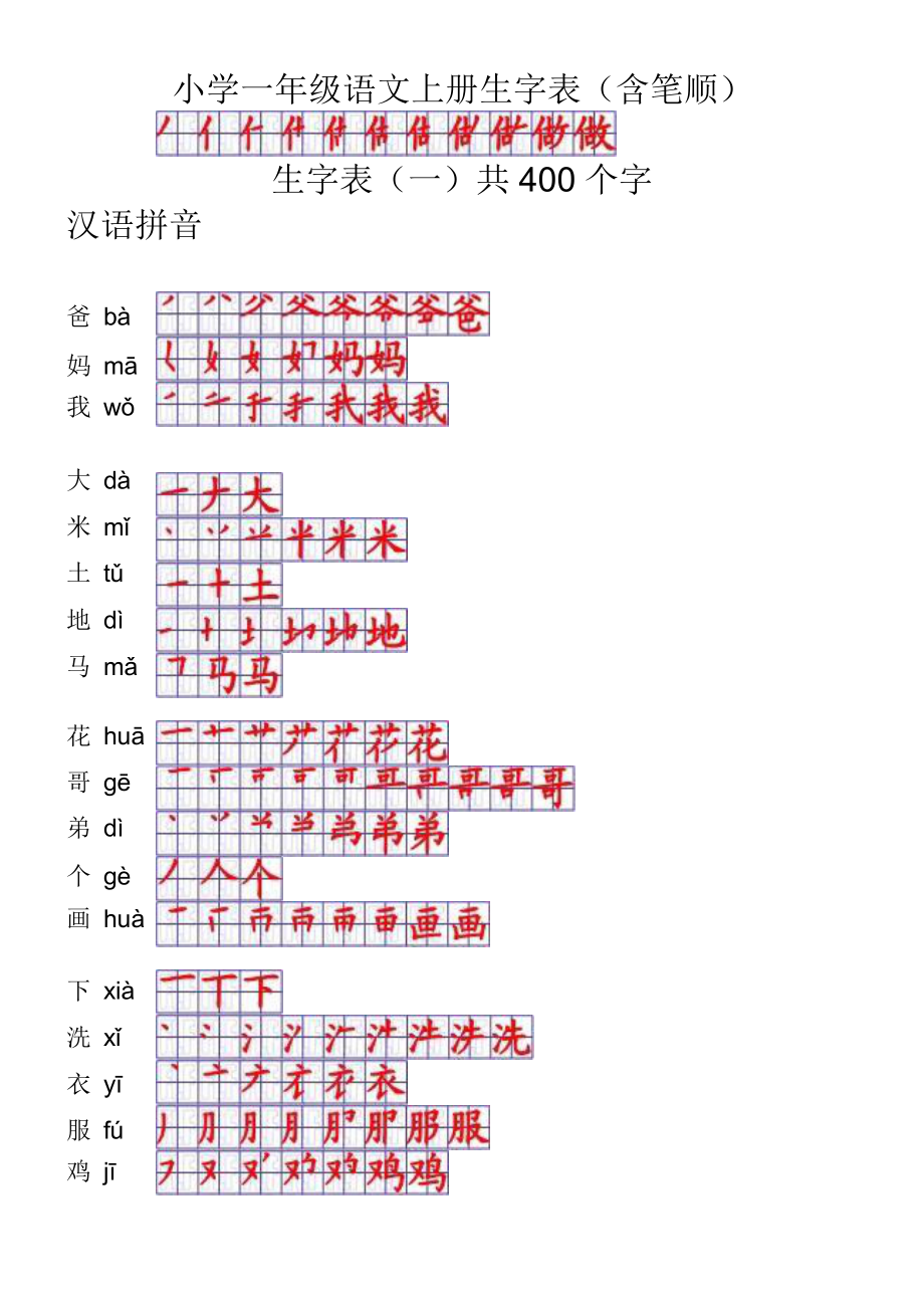 部编版一年级语文下册生字笔顺表(小学语文一年级下册生字笔顺)