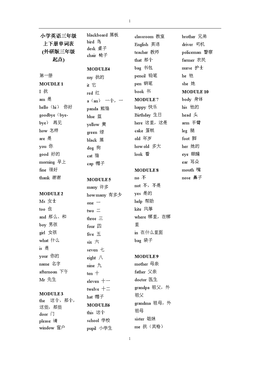小学英语三年级上册单词表下载(小学英语三年级上册单词表)