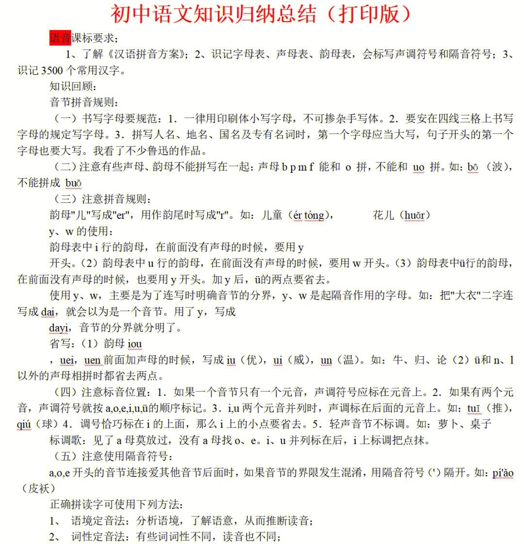 初中语文知识点总结归纳完整版_初中语文知识点总结归纳整理