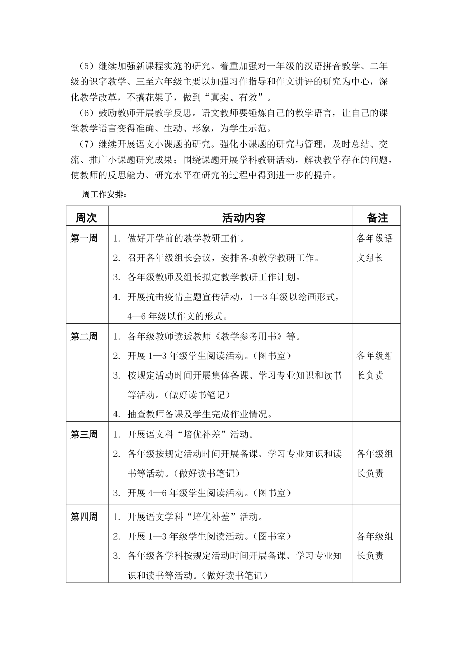 小学语文教研组学期工作计划(小学语文教研组工作计划2020下学期)