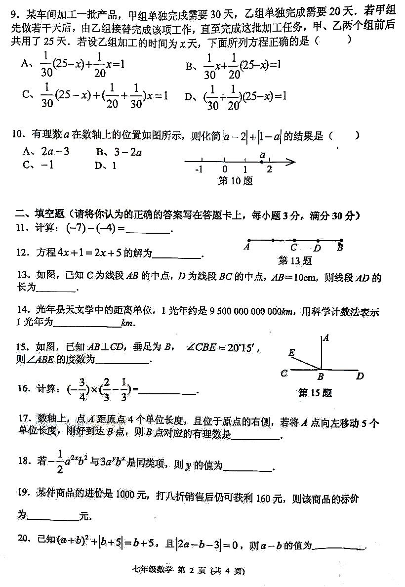 初一上册数学期末必考题型2021_初一数学上册期末考试重点题型