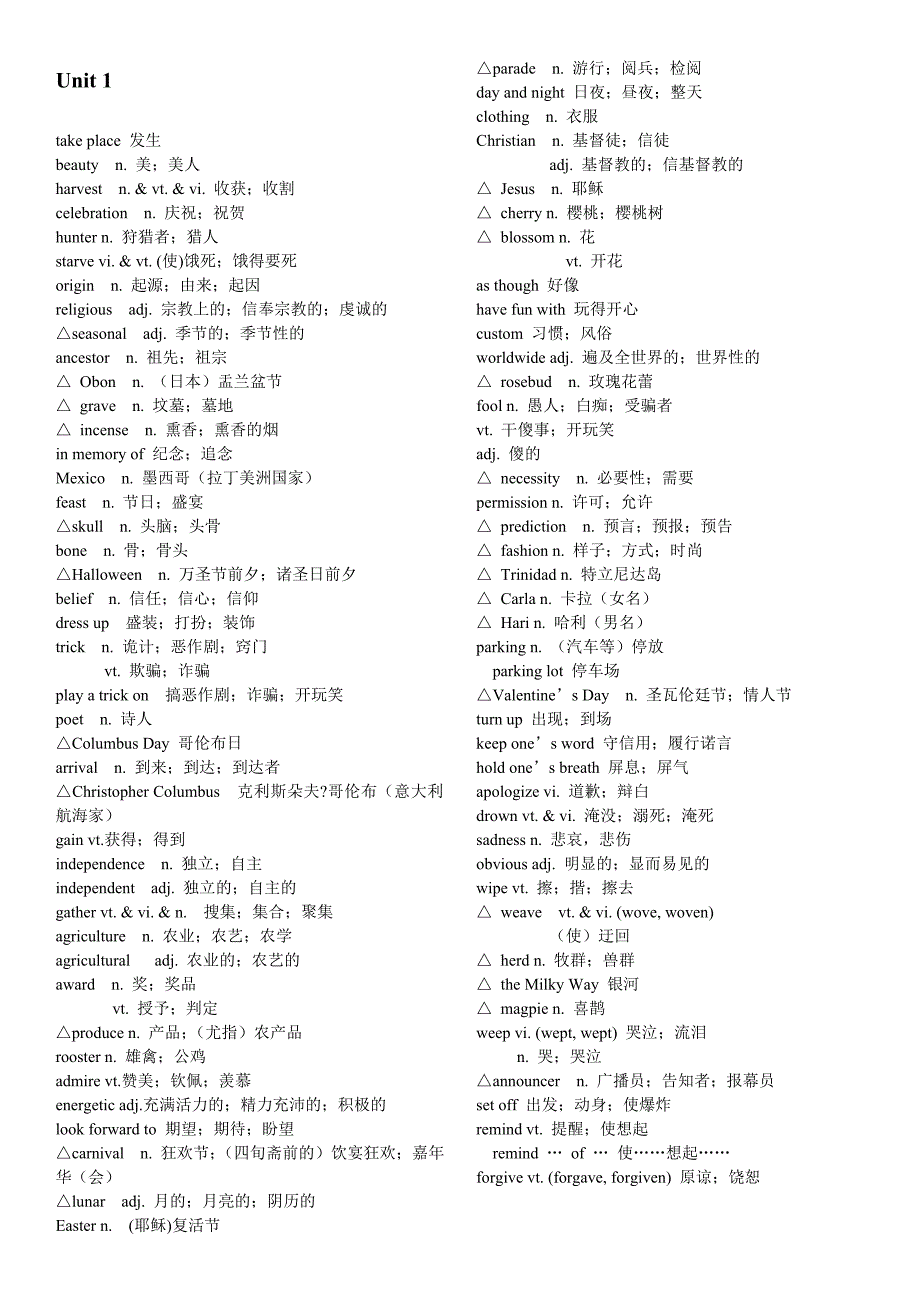 高中英语必修三单词表北师大版图片_高中英语必修三单词表unit5