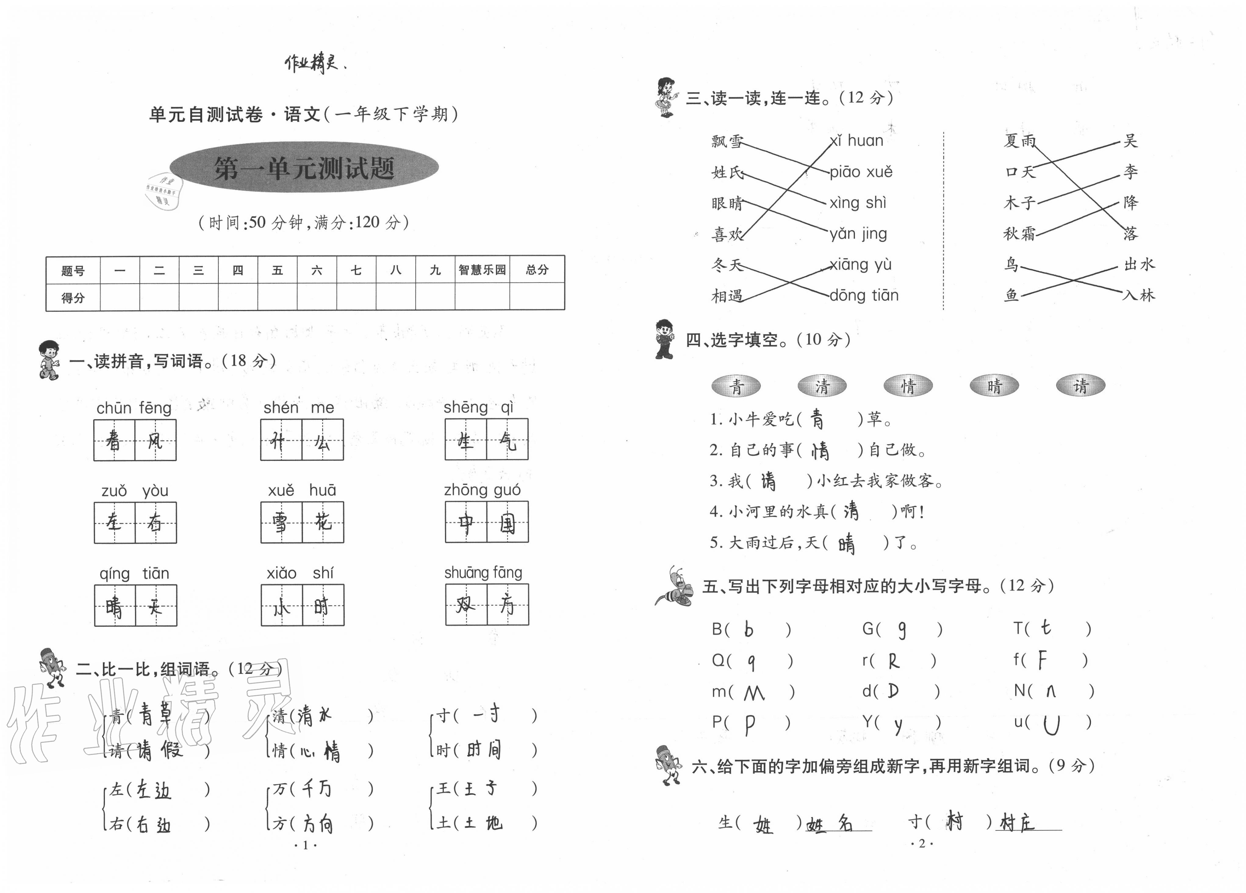 一年级小学语文试卷分析与反思_一年级小学语文试卷分析