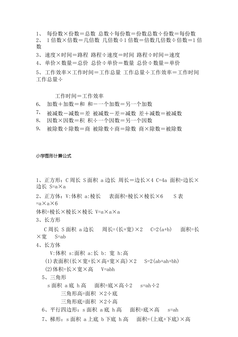 小学数学公式大全表图形表示(小学数学公式大全表图)