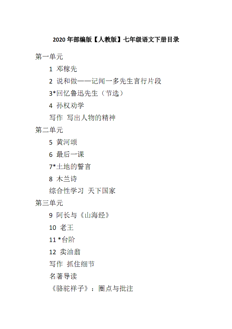 初中语文课文目录2018(初中语文课文目录大全人教版)