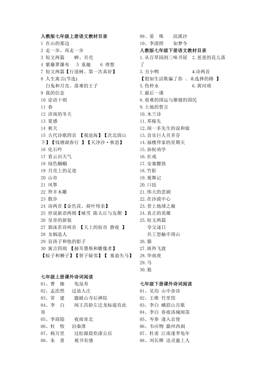 初中语文课文目录97年(1996初中语文课文目录)