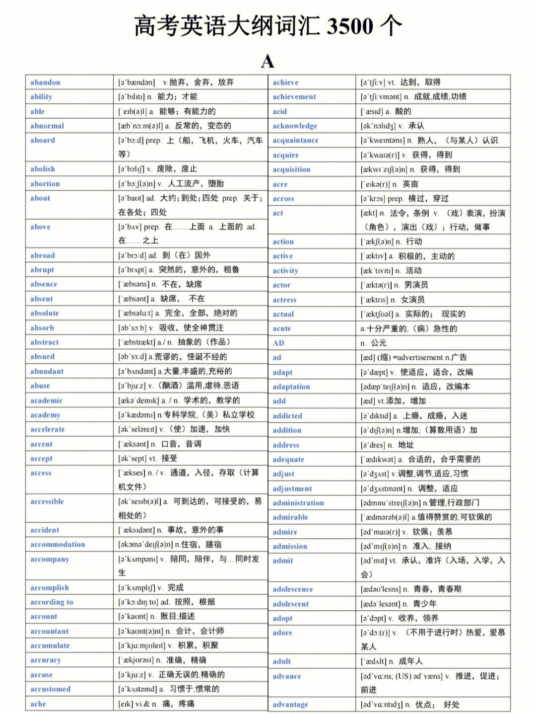 高中英语单词表3500词必背免费下载_高中英语单词表3500词分类